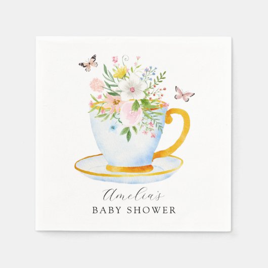 Tijd voor Tea Baby shower Whimsical Wildflower Servet (Voorkant)