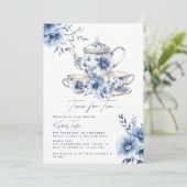 Tijd voor Tea Blue Chinoiserie Vrijgezellenfeest P Kaart (Staand voorkant)