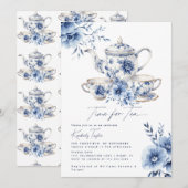 Tijd voor Tea Blue Chinoiserie Vrijgezellenfeest P Kaart (Voorkant / Achterkant)