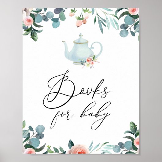 Tijd voor Tea Blush Florals Boeken voor Baby Sign Poster (Voorkant)