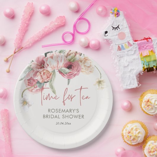 Tijd voor Tea Boho Floral Vrijgezellenfeest Papieren Bordje (Feest)