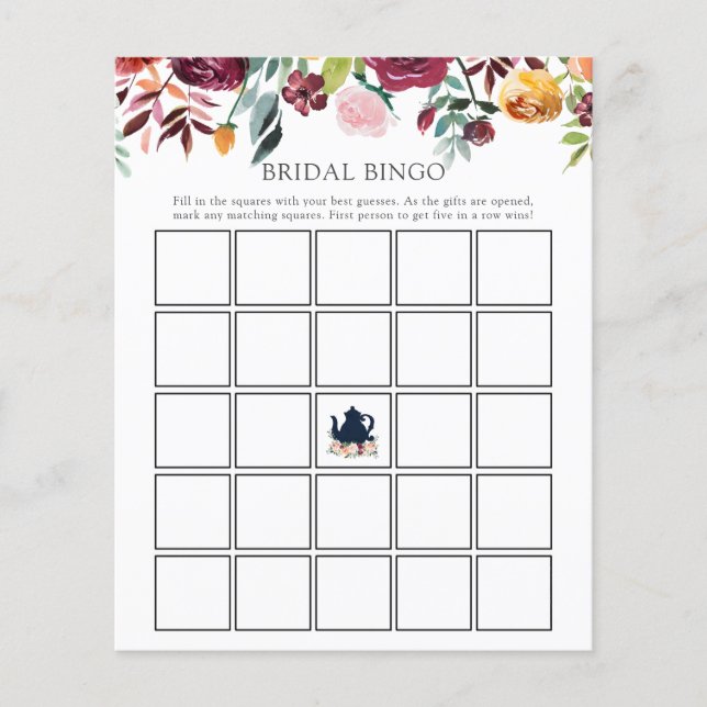 Tijd voor Tea Bridal Bingo Game Card (Voorkant)