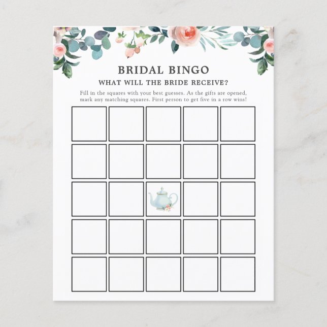 Tijd voor Tea Bridal Bingo Game Card (Voorkant)