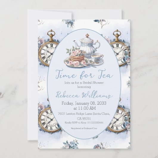 Tijd voor Tea Brunch Blue Floral Vrijgezellenfeest Kaart (Voorkant)