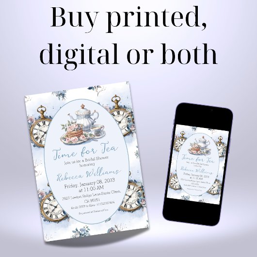 Tijd voor Tea Brunch Blue Floral Vrijgezellenfeest Kaart