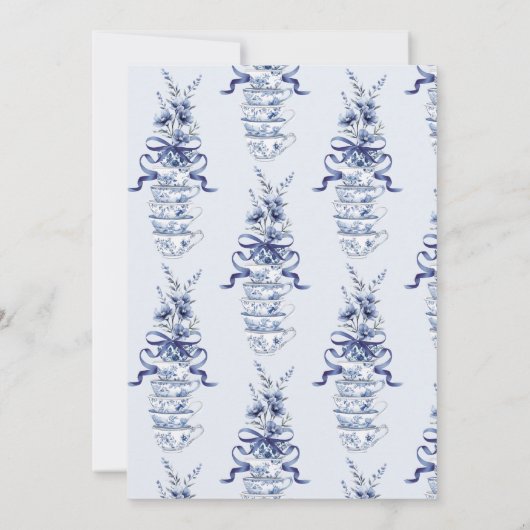 Tijd voor Tea Chinoiserie Blue Bow Vrijgezellenfee Kaart (Achterkant)