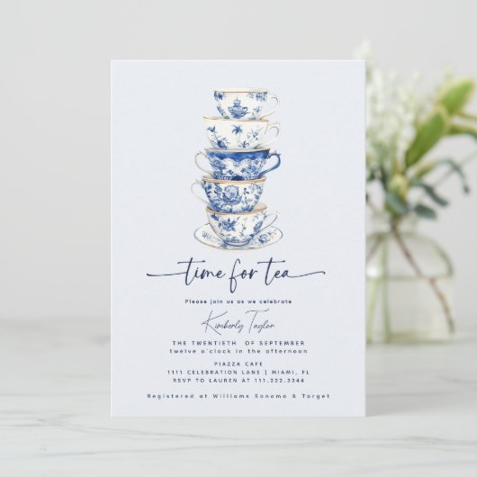 Tijd voor Tea Chinoiserie Dusty Blue Vrijgezellenf Kaart (Staand voorkant)