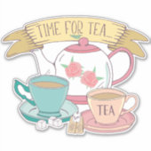 Tijd voor Tea Cute  Engelse Tea Cups Teapot Sticker (Voorkant)