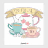 Tijd voor Tea Cute  Engelse Tea Cups Teapot Sticker (Vel)