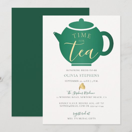 Tijd voor Tea Elegant Emerald Gold Vrijgezellenfee Kaart (Voorkant / Achterkant)