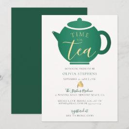 Tijd voor Tea Elegant Emerald Gold Vrijgezellenfee Kaart