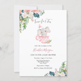 Tijd voor Tea Elephant Baby shower Invitation Kaart
