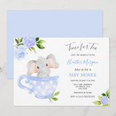 Tijd voor Tea Elephant Baby shower Invitation Kaart (Voorkant / Achterkant)