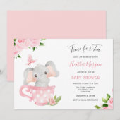 Tijd voor Tea Elephant Baby shower Invitation Kaart (Voorkant / Achterkant)