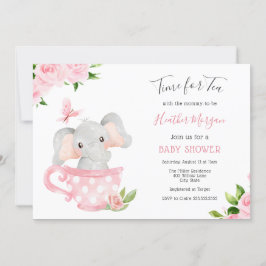 Tijd voor Tea Elephant Baby shower Invitation Kaart