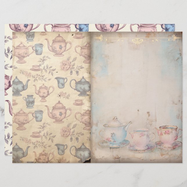 Tijd voor Tea Junk Journal Paper (Voorkant / Achterkant)