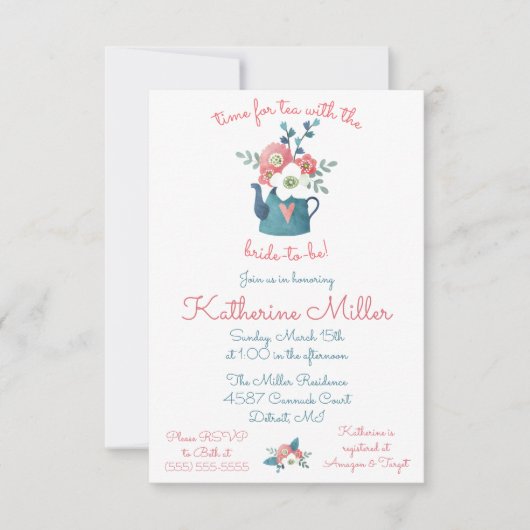 Tijd voor Tea met de Bride-to-be! Shower Kaart (Voorkant)