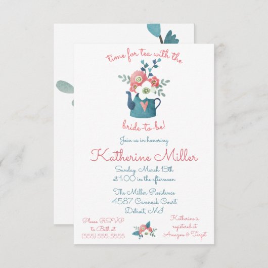 Tijd voor Tea met de Bride-to-be! Shower Kaart (Voorkant / Achterkant)