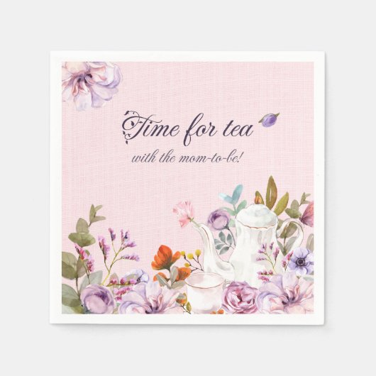 Tijd voor Tea Party Bloemen Baby shower Servet (Voorkant)