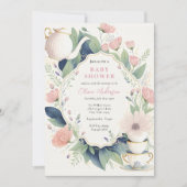 Tijd voor Tea Pink Floral Baby shower Kaart (Voorkant)
