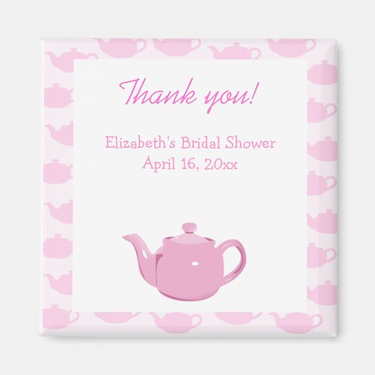 Tijd voor Tea Pink Theepot Favor Magnet (Voorkant)