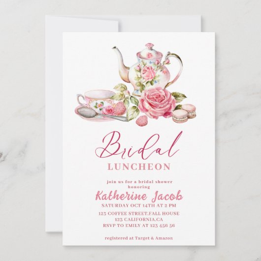 Tijd voor tea  roze floral Vrijgezellenfeest Kaart (Voorkant)