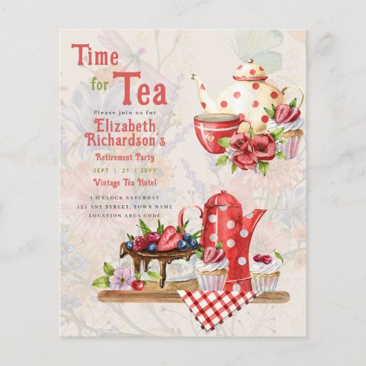 Tijd voor Tea  Tea Party Retirement Retro Flyer (Voorkant)