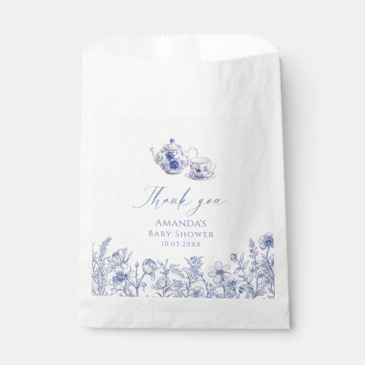 Tijd voor Tea Toile baby shower Bedankzakje (Voorkant)