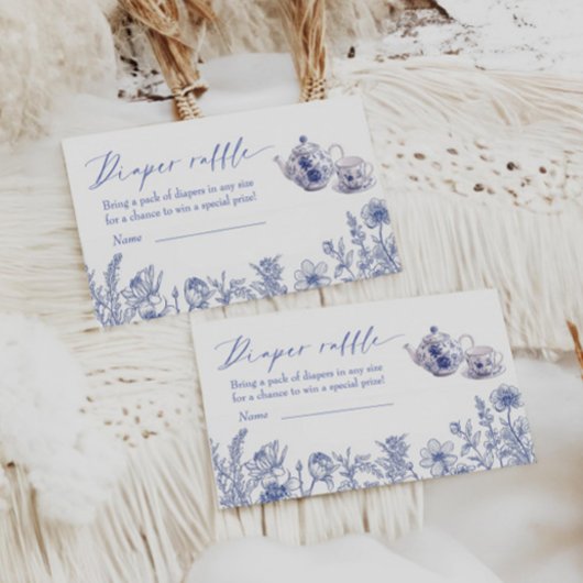 Tijd voor Tea Toile Baby shower Luier Raffle Informatiekaartje