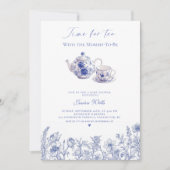 Tijd voor Tea Toile Foto QR code Baby shower Kaart (Voorkant)