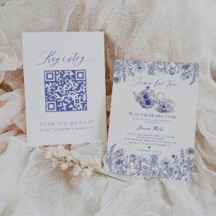Tijd voor Tea Toile QR code Registry Baby shower Kaart