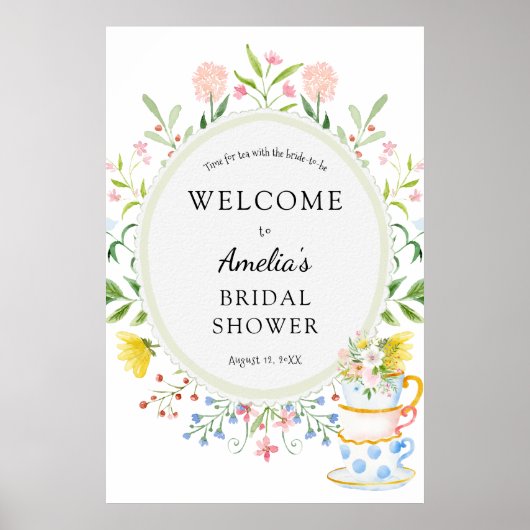 Tijd voor Tea Vrijgezellenfeest Wildflower Welcome Poster (Voorkant)