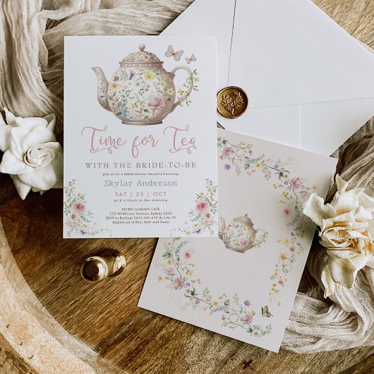 Tijd voor Tea Wildflower Butterfly Vrijgezellenfee Kaart