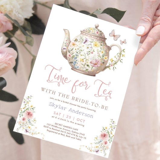 Tijd voor Tea Wildflower Butterfly Vrijgezellenfee Kaart