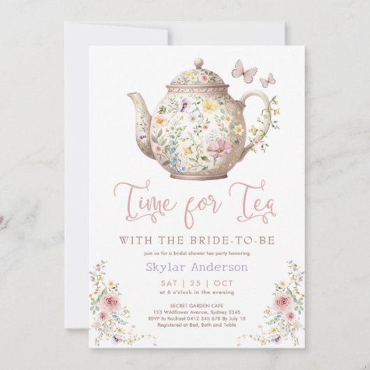 Tijd voor Tea Wildflower Butterfly Vrijgezellenfee Kaart (Voorkant)