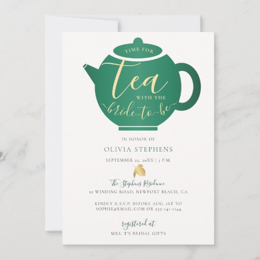 Tijd voor Tea with Bride Emerald Gold Vrijgezellen Kaart (Voorkant)