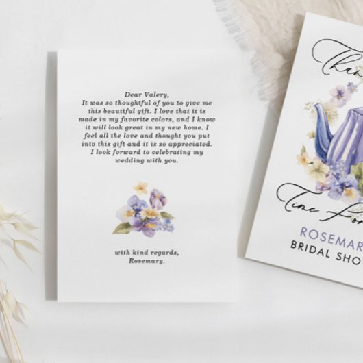 Tijd voor Thee Aquarel Bloemig Bruidsfeest Bedankkaart