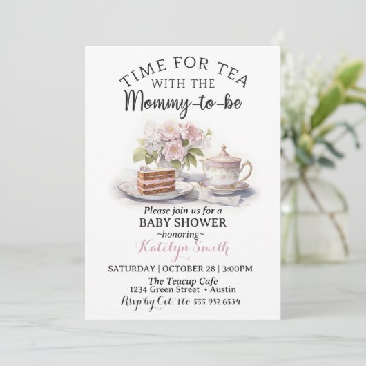 Tijd voor thee Baby Shower Bloemige theetijd Kaart (Staand voorkant)