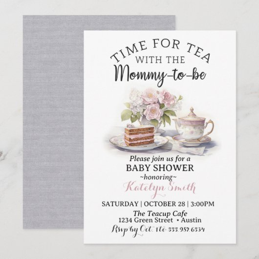 Tijd voor thee Baby Shower Bloemige theetijd Kaart (Voorkant / Achterkant)
