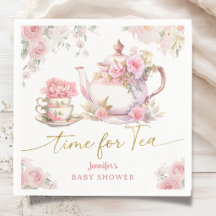Tijd voor Thee Baby Shower Roze Bloemige Papier