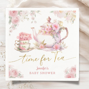 Tijd voor Thee Baby Shower Roze Bloemige Papier Servet