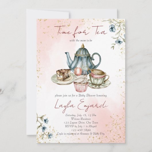Tijd voor thee-baby shower-theeparty kaart (Voorkant)