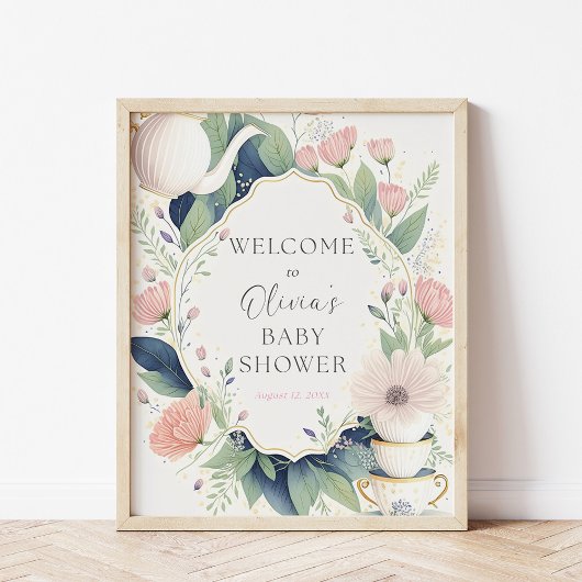 Tijd voor thee Baby shower Wildflower Welkom Poster