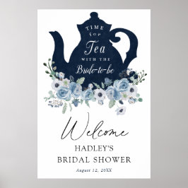 Tijd voor thee Blauwe Bruids-shower Welkomstbord Poster