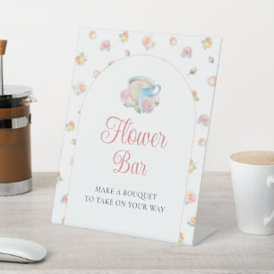 Tijd voor Thee Bloementuin Baby Shower Bloem Bar Reclamebord Met Voetstuk