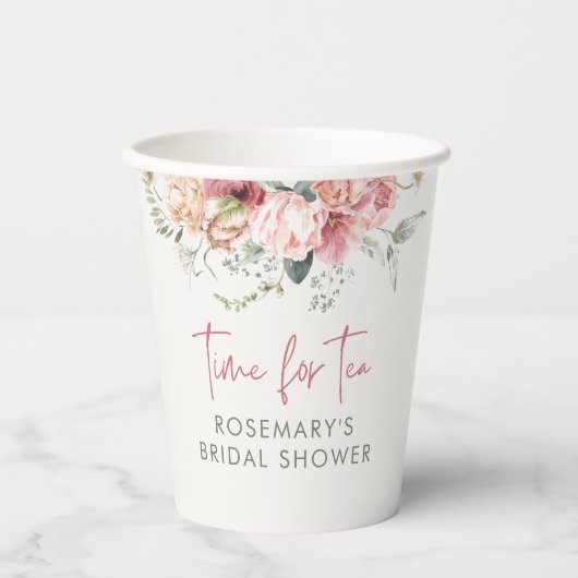 Tijd voor Thee Boho Bloemige Bruidsdouche Papieren Bekers (Voorkant)