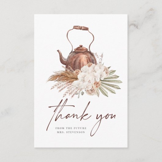 Tijd voor Thee Boho Pampas Terracotta Bruidsmeisje Bedankkaart (Voorkant)