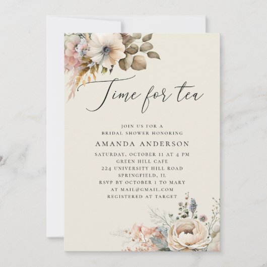 Tijd voor thee. Elegant boho floral vrijgezellenfe Kaart (Voorkant)