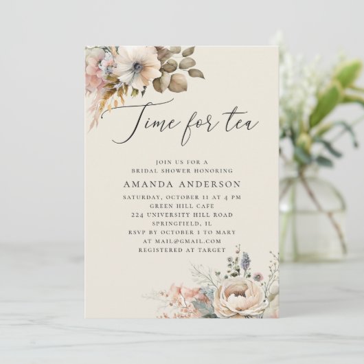 Tijd voor thee. Elegant boho floral vrijgezellenfe Kaart (Staand voorkant)