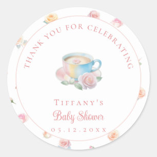 Tijd voor thee Elegante bloemige theepartij baby s Ronde Sticker